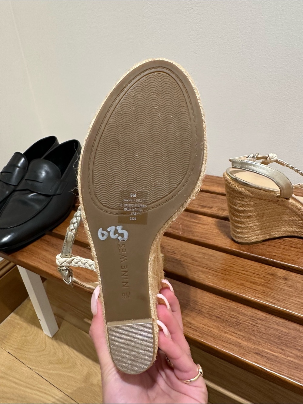 Nine West Braided Metallic Silver and Beige Wedge Sandals - Picture 7 of 8